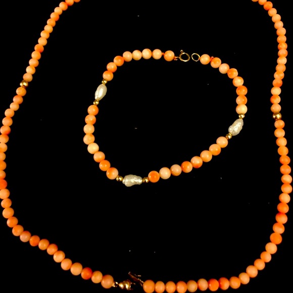 14k Coral Vintage Necklace Bracelet